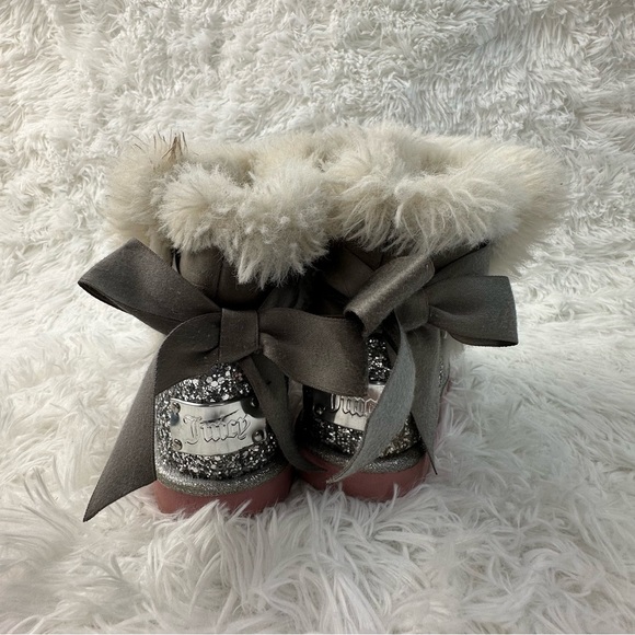 Juicy Couture Toddler Girls Gray Suede Faux Fur Boots Size 9M Embossed Logo - Picture 3 of 7